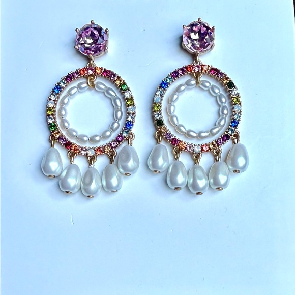 NWT J. Crew Festive Crystal and Pearl Earrings - Picture 1 of 3